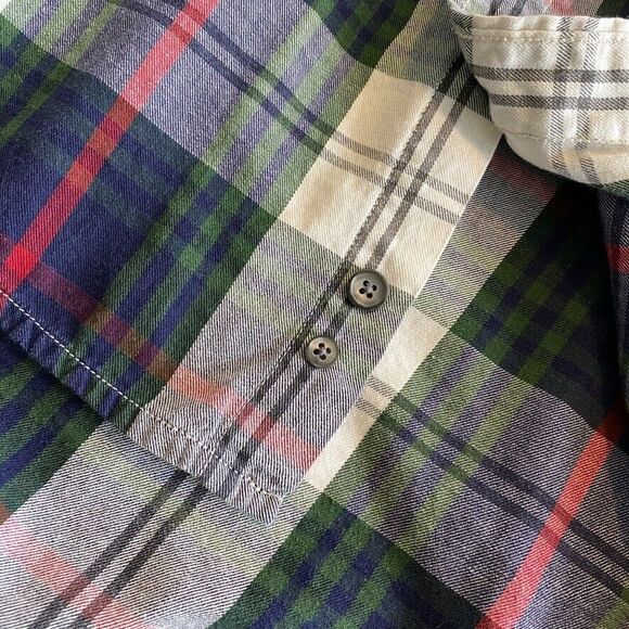 VTG Dockers Men's Small Plaid Flannel Cotton Button Down White Blue Green 90's - Picture 8 of 12